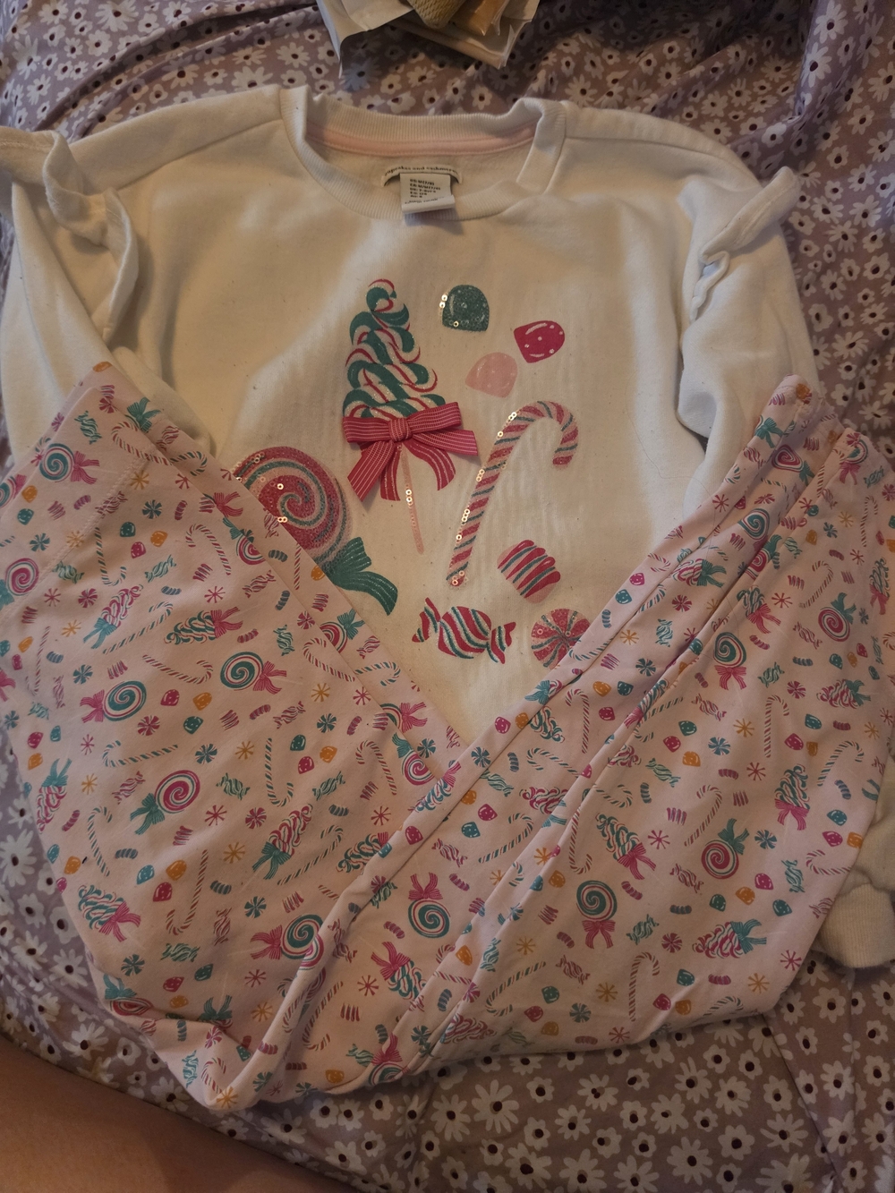 Girls White and Pink Candy-Print Outfit Set